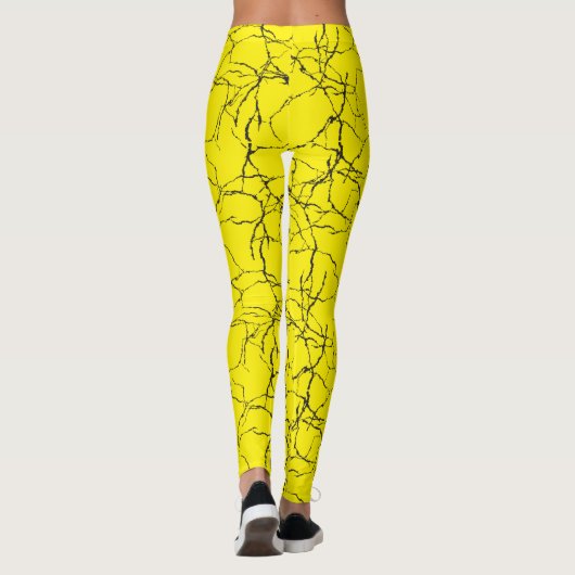 Chic Yellow and Black Fracture Pattern Leggings (Rückseite)