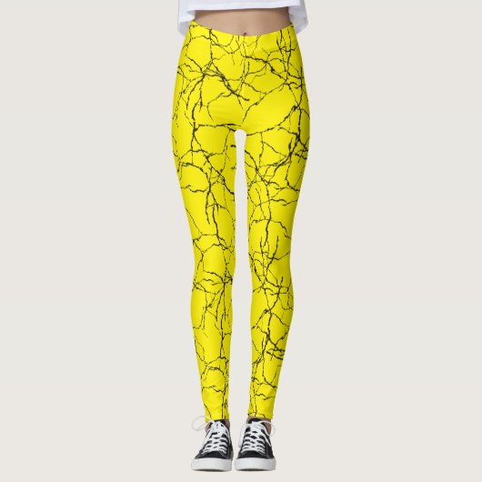 Chic Yellow and Black Fracture Pattern Leggings (Vorderseite)