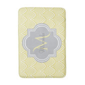 Chic Yellow Art Deco Scallops Grau Monogramm Name Badematte (Vorderseite Vertikal)