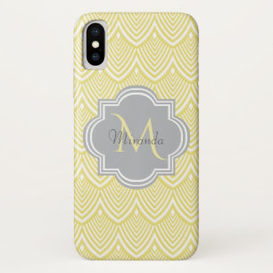 Chic Yellow Art Deco Scallops Grau Monogramm Name Case-Mate iPhone Hülle