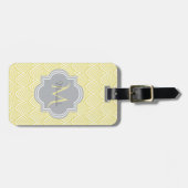 Chic Yellow Art Deco Scallops Grau Monogramm Name Gepäckanhänger (Vorderseite horizontal)