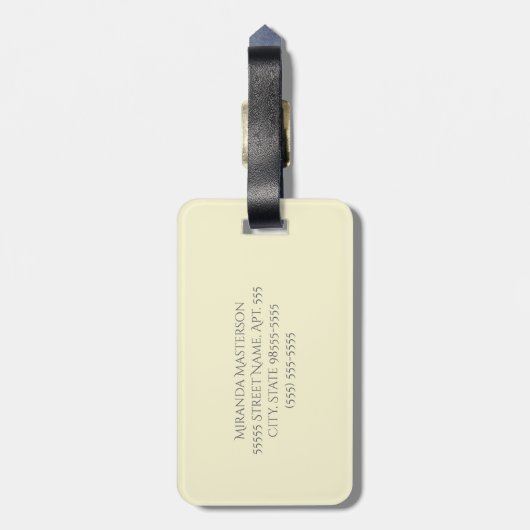 Chic Yellow Art Deco Scallops Grau Monogramm Name Gepäckanhänger (Rückseite vertikal)