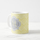 Chic Yellow Art Deco Scallops Grau Monogramm Name Kaffeetasse (Vorderseite Links)