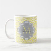 Chic Yellow Art Deco Scallops Grau Monogramm Name Kaffeetasse (Links)