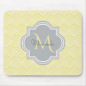 Chic Yellow Art Deco Scallops Grau Monogramm Name Mousepad (Vorne)