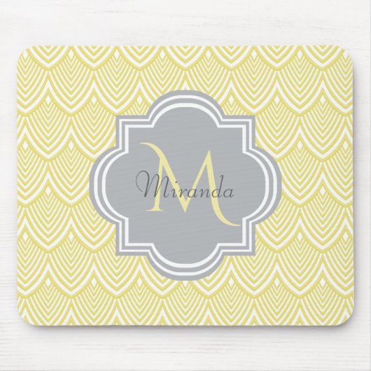 Chic Yellow Art Deco Scallops Grau Monogramm Name Mousepad (Vorne)