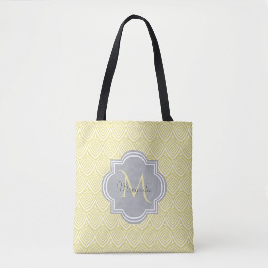 Chic Yellow Art Deco Scallops Grau Monogramm Name Tasche (Vorderseite)