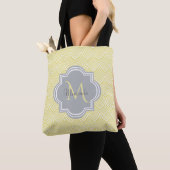 Chic Yellow Art Deco Scallops Grau Monogramm Name Tasche (Von Nahem)