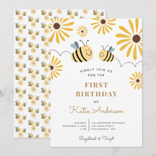Chic Yellow Bee and Sunflower Erstgeburt Einladung