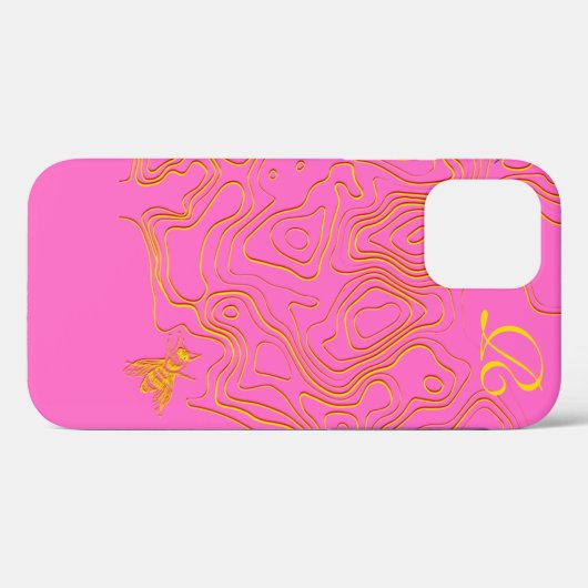 Chic Yellow Bee Monogram Case-Mate iPhone Case (Rückseite (Horizontal))