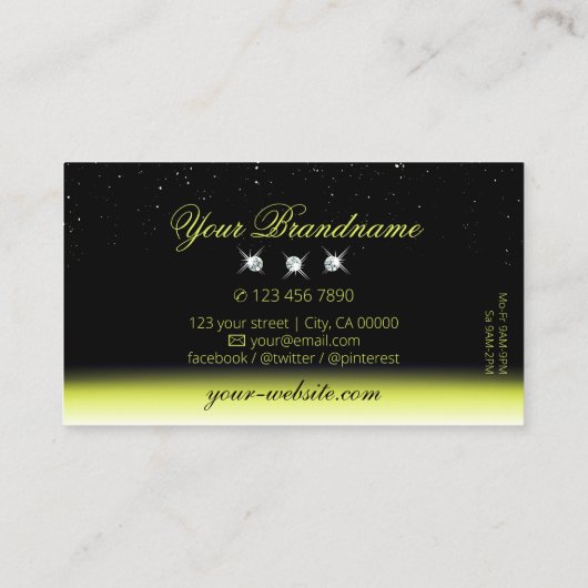 Chic Yellow Black Gradient Sparkle Jewels Stilvoll Visitenkarte (Rückseite)