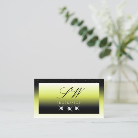 Chic Yellow Black Ombre Sparkle Diamonds Initialen Visitenkarte (Stehend Vorderseite)