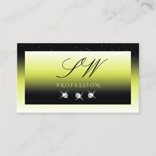 Chic Yellow Black Ombre Sparkle Diamonds Initialen Visitenkarte (Vorderseite)