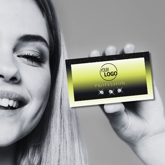 Chic Yellow Black Ombre Sparkle Diamonds mit Logo Visitenkarte