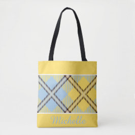Chic Yellow Blue Kariert Tartan Personalisierter N Tasche