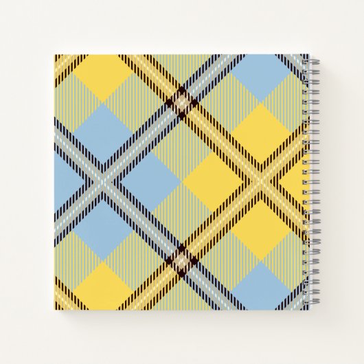 Chic Yellow Blue Tartan Briefmarke Monogram Script Notizblock (Rückseite)