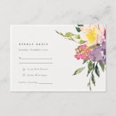 Chic Yellow Blush Burgundy Floral Wedding RSVP Begleitkarte (Vorderseite)