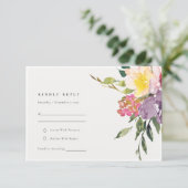 Chic Yellow Blush Burgundy Floral Wedding RSVP Begleitkarte (Stehend Vorderseite)