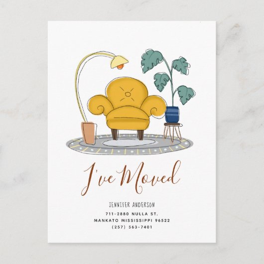 Chic Yellow Couch Wohnzimmer Neue Zuhause Moving Ankündigungspostkarte (Vorderseite)