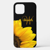 Chic Yellow Daisy Floral Monogram Name Black Case-Mate iPhone Hülle (Rückseite)