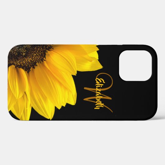 Chic Yellow Daisy Floral Monogram Name Black Case-Mate iPhone Hülle (Rückseite (Horizontal))