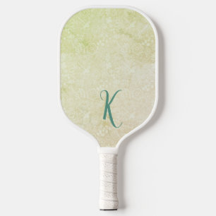 Chic Yellow Floral Pattern Monogramm Pickleball Schläger
