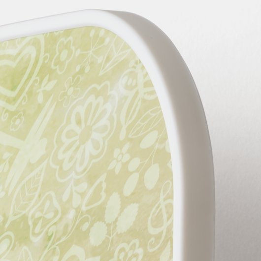 Chic Yellow Floral Pattern Monogramm Pickleball Schläger (Linke Seite)