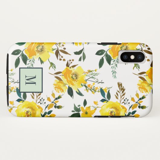 Chic Yellow Flowers und Blätter monogram Case-Mate iPhone Hülle (Rückseite (Horizontal))