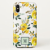 Chic Yellow Flowers und Blätter monogram Case-Mate iPhone Hülle (Rückseite)