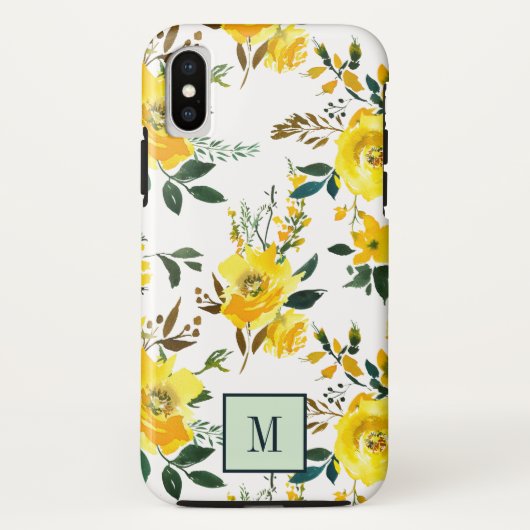 Chic Yellow Flowers und Blätter monogram Case-Mate iPhone Hülle (Rückseite)