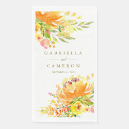 Chic Yellow Flowers Wassercolor Wedding Custom Serviette