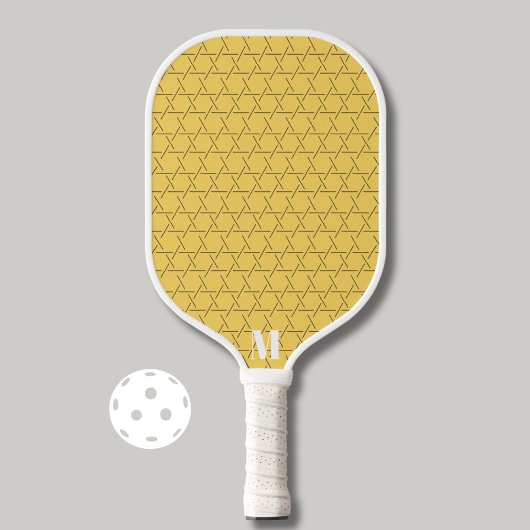 Chic Yellow Geometric Pattern Modern Monogram Pickleball Schläger