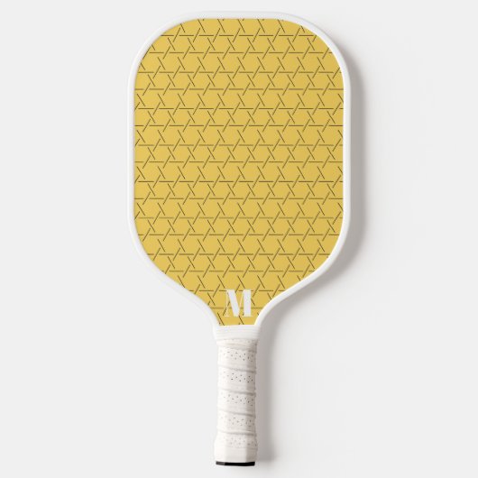 Chic Yellow Geometric Pattern Modern Monogram Pickleball Schläger (Rückseite)