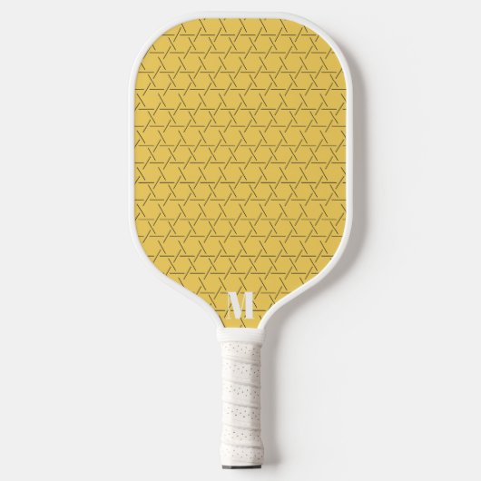 Chic Yellow Geometric Pattern Modern Monogram Pickleball Schläger (Vorderseite)