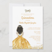 Chic Yellow Gold Princess Dress 15. Quinceañera Einladung (Vorderseite)