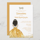 Chic Yellow Gold Princess Dress 15. Quinceañera Einladung (Vorne/Hinten)