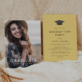 Chic Yellow Grad Cap Foto Graduation Party Einladung