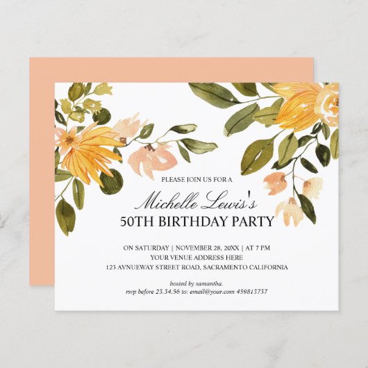Chic Yellow green floral 50 TH BURTHDAY PARTY (Vorne/Hinten)
