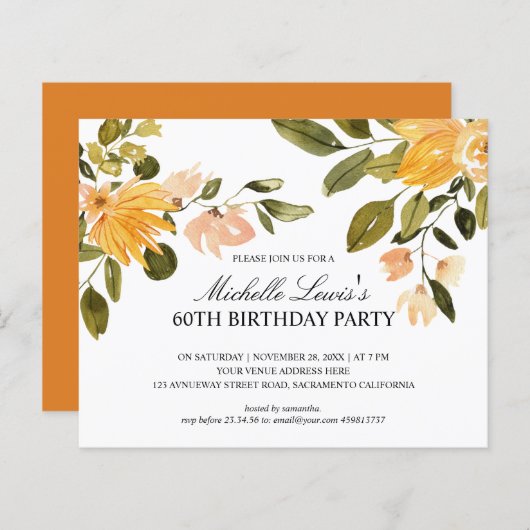 Chic Yellow green floral 60 TH BURTHDAY PARTY (Vorne/Hinten)