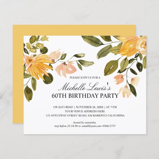 Chic Yellow green floral 60 TH BURTHDAY PARTY (Vorne/Hinten)