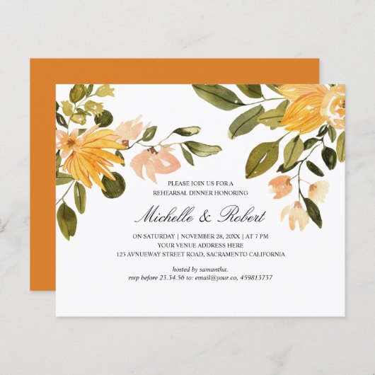 Chic Yellow green floral Hochzeitsessen Probe (Vorne/Hinten)
