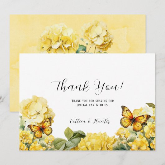 Chic Yellow Hydrangea Butterfly Danke Karten (Vorne/Hinten)
