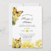 Chic Yellow Hydrangea Butterfly Wedding Einladung (Vorderseite)