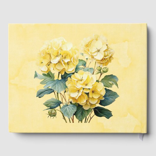 Chic Yellow Hydrangea Butterfly Wedding Gästebuch (Rückseite)