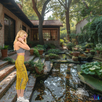 Chic Yellow Kariert Denim: Logos und Text personal Capri Leggings