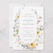 Chic Yellow Lilac Wildblume Frame Wedite Einladung (Vorderseite)