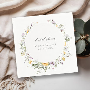 Chic Yellow Lilac Wildblume Wreath Brautparty Serviette