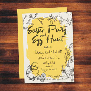 Chic Yellow Oaster Party & Ei Hunt Einladung
