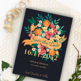 Chic Yellow Orange Blooms Wedding Save the Date Magnetkarte