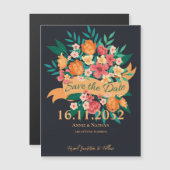 Chic Yellow Orange Blooms Wedding Save the Date Magnetkarte (Vorne/Hinten)